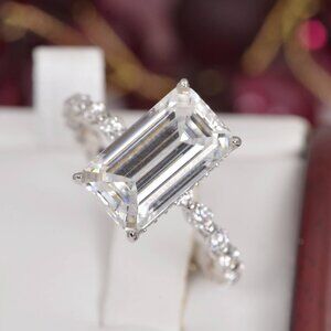 Moissanite Emerald Cut Full Eternity Enagagement Ring 10.6tcw